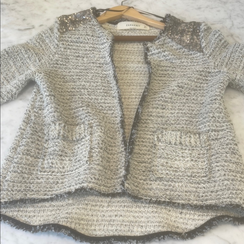 Zara Gray Cardigan Sweater with Chunky Knit Texture